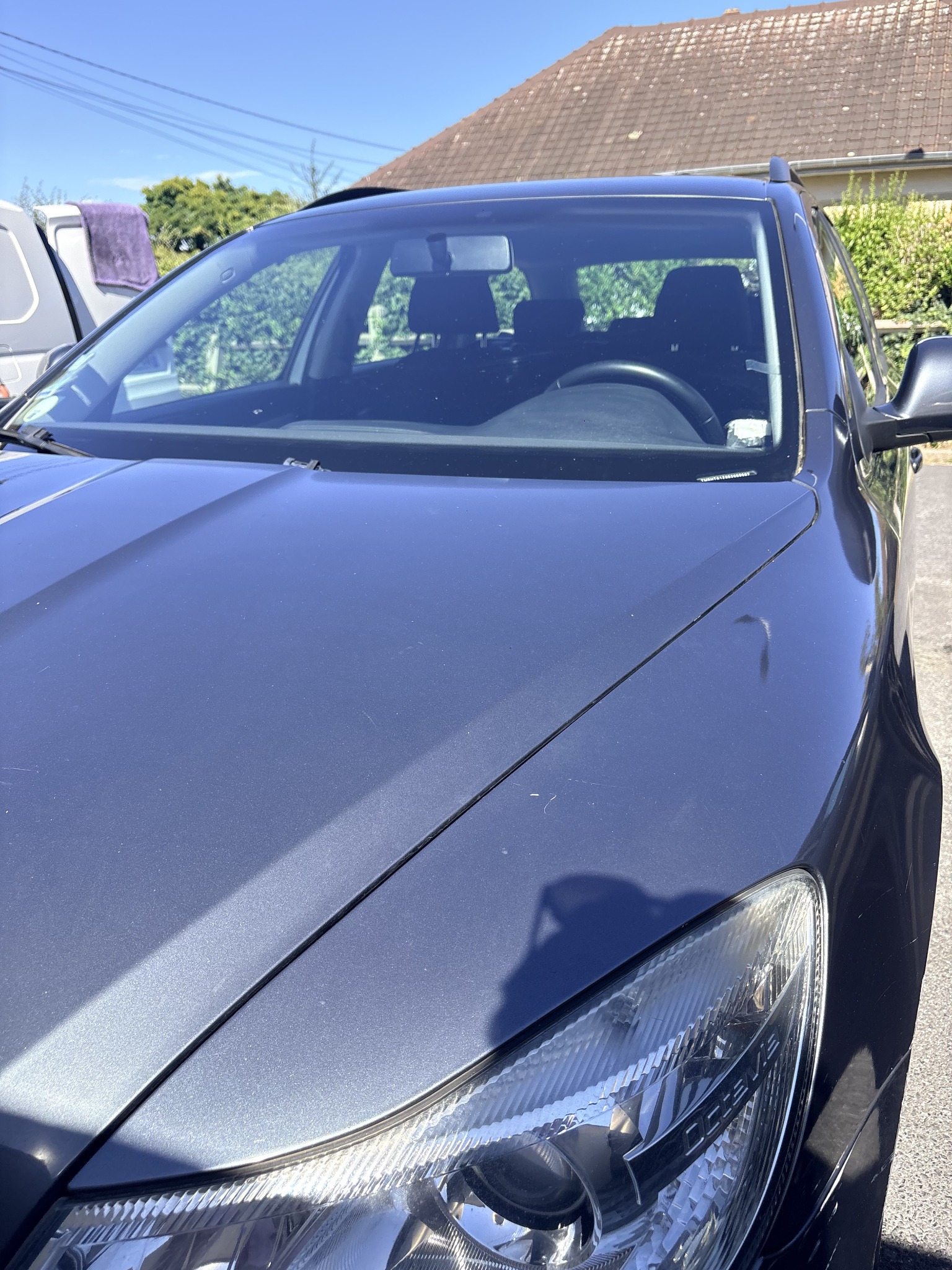 Capot, pare-brise et optique avant d'une Škoda Octavia break après lavage